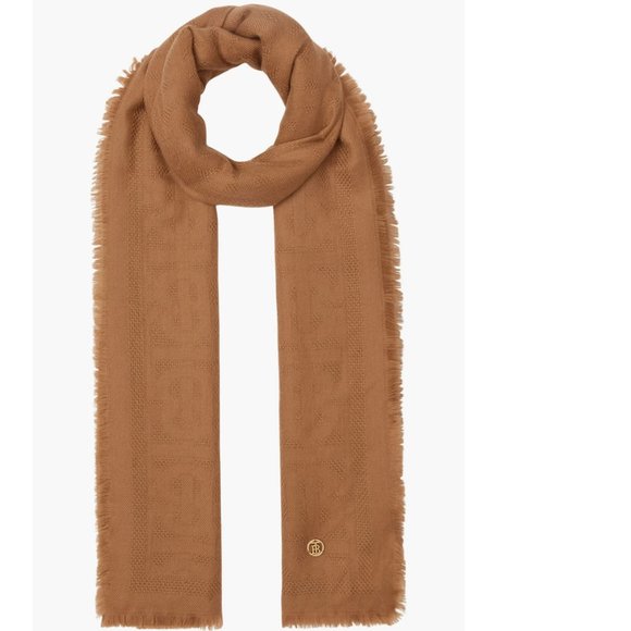 Burberry TB Monogram Cashmere Jacquard Scarf in Camel - Picture 1 of 13